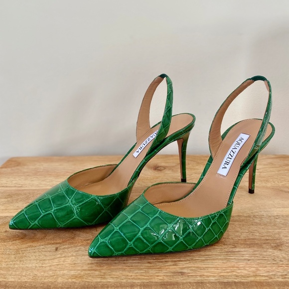 Aquazzura So Nude Pump 85 Croc-Effect Emerald green Slingback Leather Pu… - Picture 14 of 16